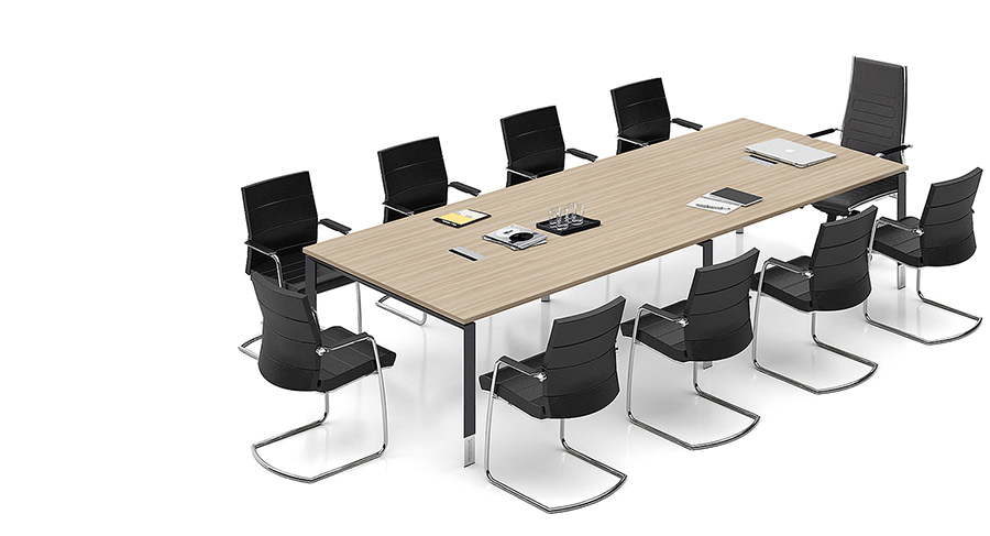 現代簡約長條10人板式鋼架會議桌廠家
