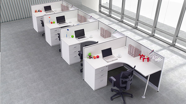 簡約1型轉角四人屏風辦公桌